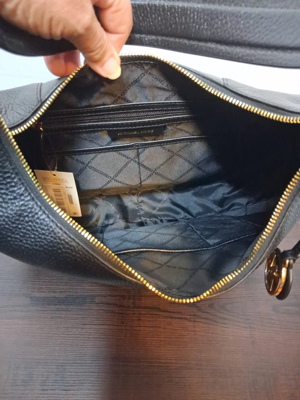 Michael Kors Black Pebbled Leather Hobo with Gold Accent